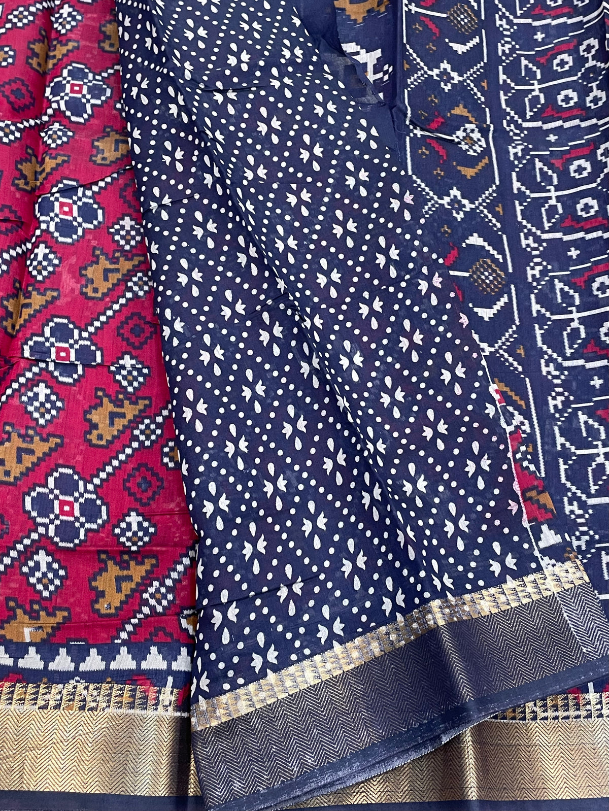 Maroon n Navy Blue Patola Mangalgiri Cotton Silk Saree 13