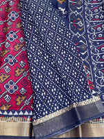 Maroon n Navy Blue Patola Mangalgiri Cotton Silk Saree 13
