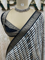 White n Black Soft Crepe Digital Print Saree 48