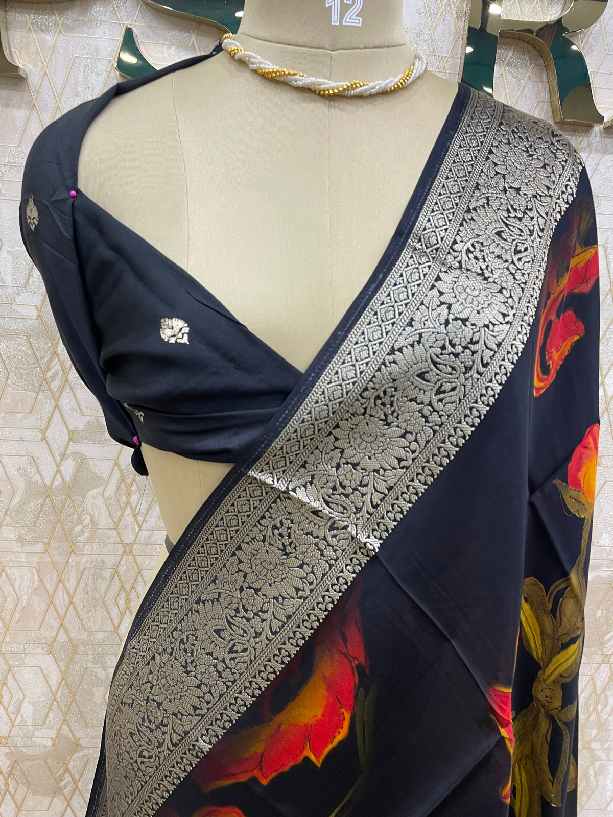 Black Dola Crepe Digital Print Saree 25