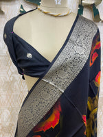 Black Dola Crepe Digital Print Saree 25