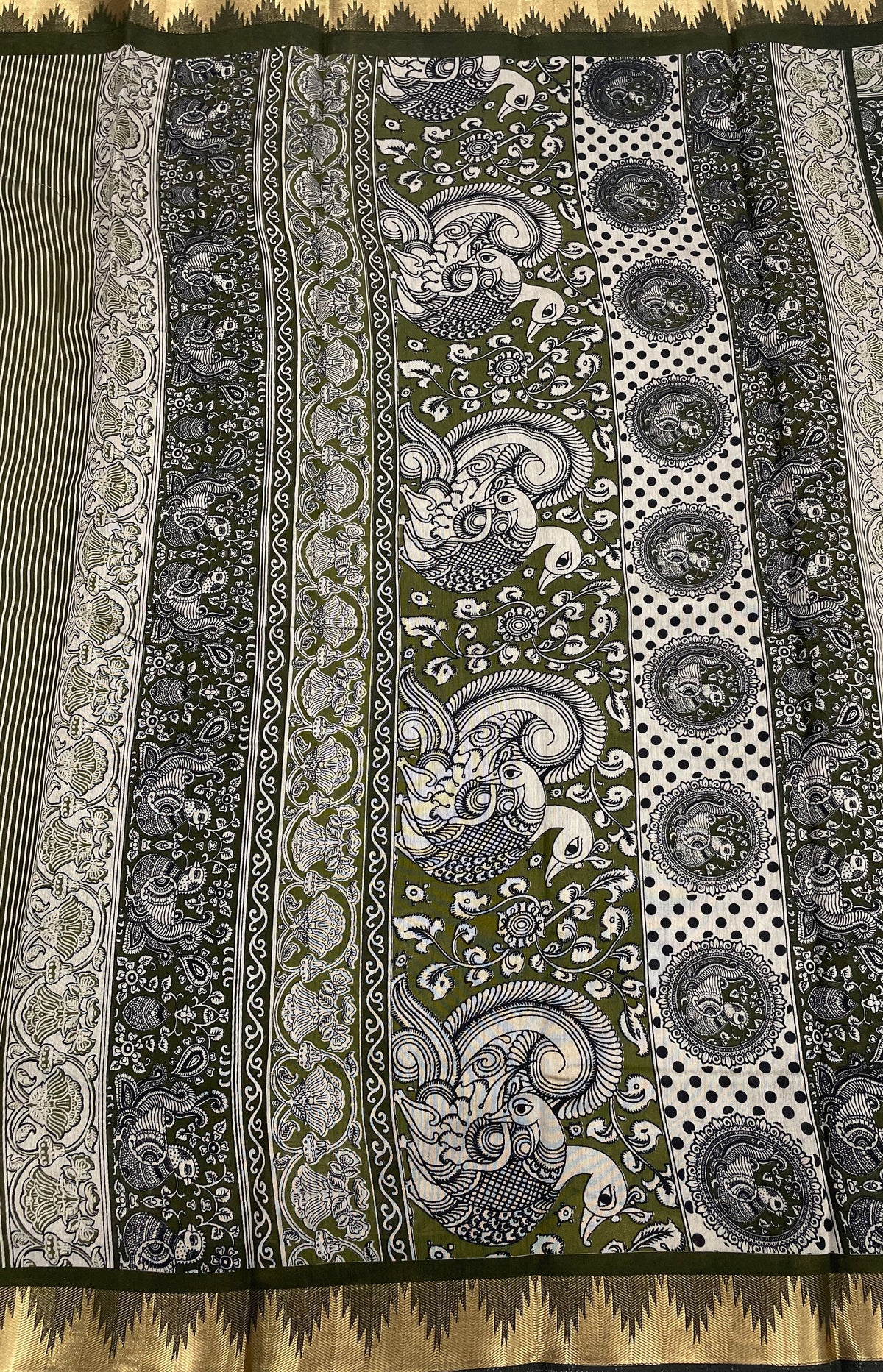 Mehendi Green n Black Pure Mangalgiri Cotton Silk Saree 13