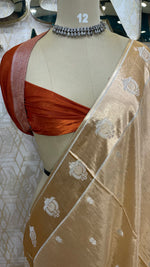 Cream n Orange Matka Silk with Satin Border Saree 14