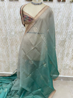 Brown n Green Raw Silk Saree 51