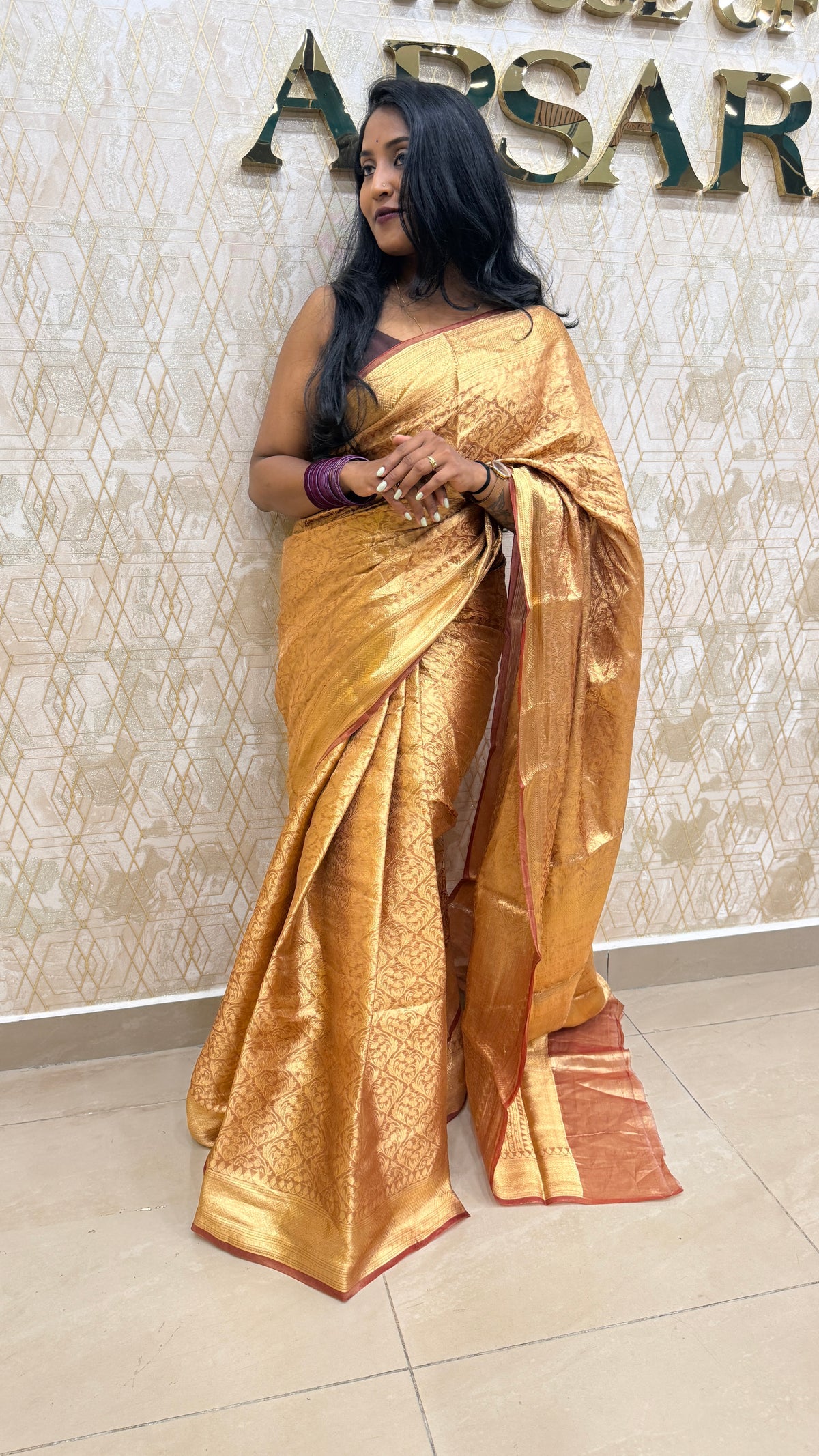 Gold n Brown Pure Tissue Brocade Saree 11