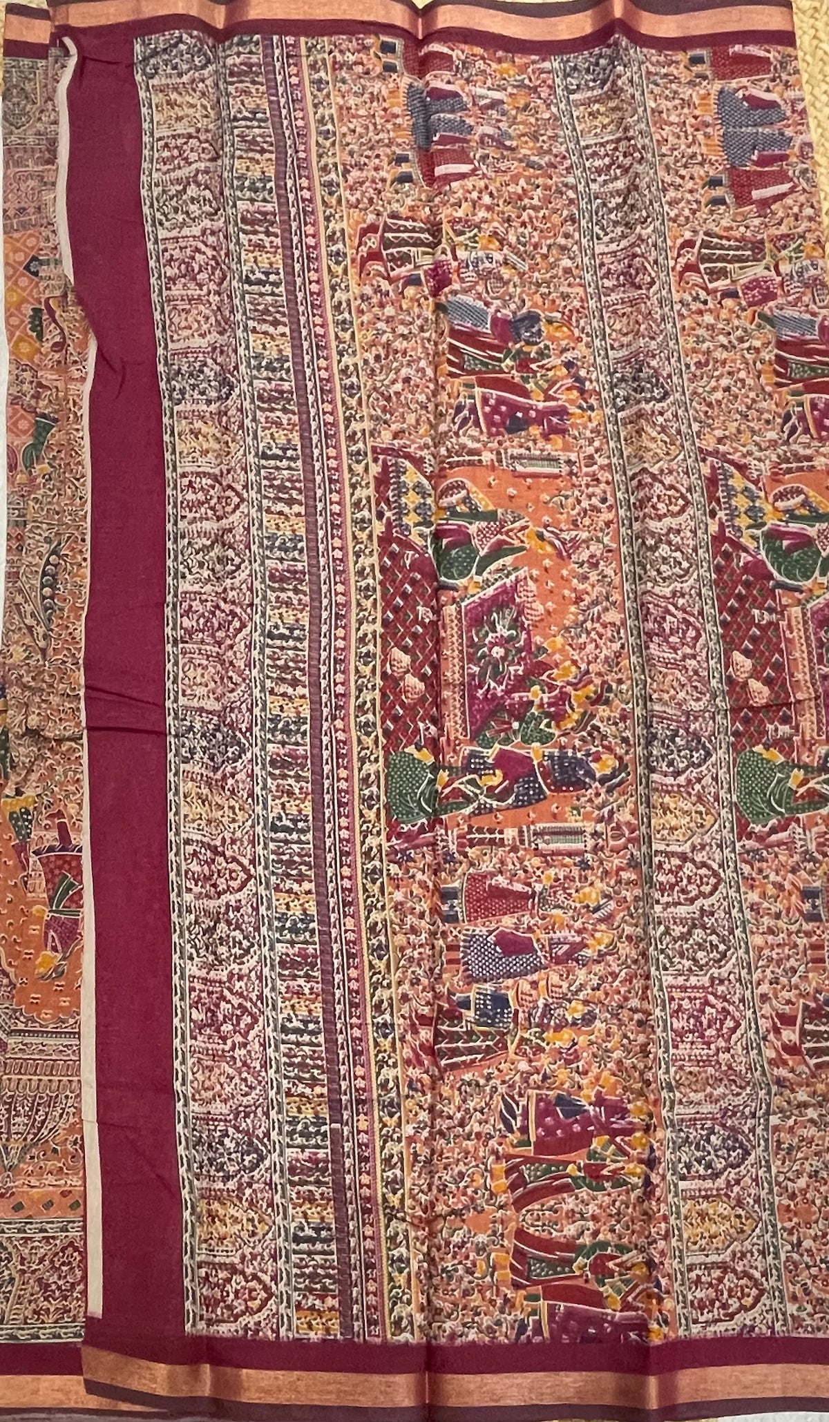 Maroon Position Print Mangalgiri Cotton Silk Saree 13