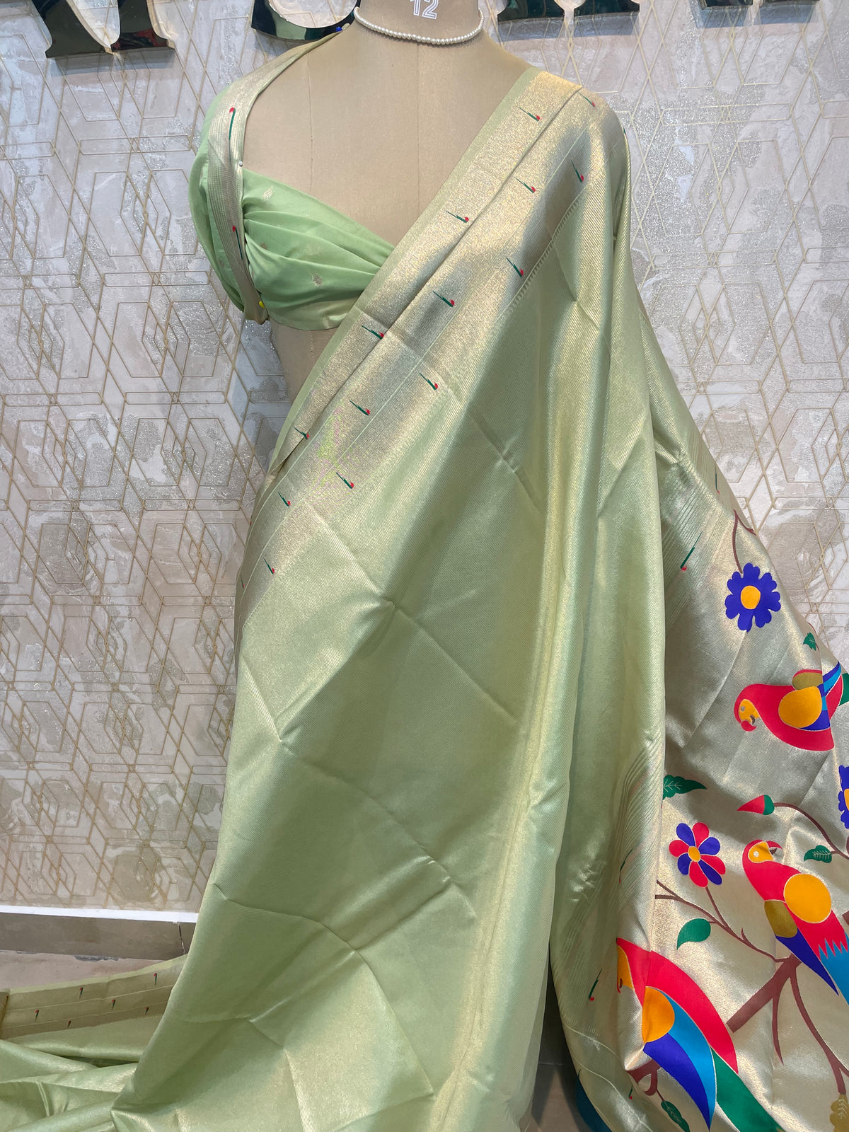Pista Green Tissue Paithani Border Saree 76