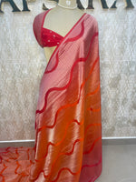 Red n Orange With Silver Zari Semi Chiffon Saree 70