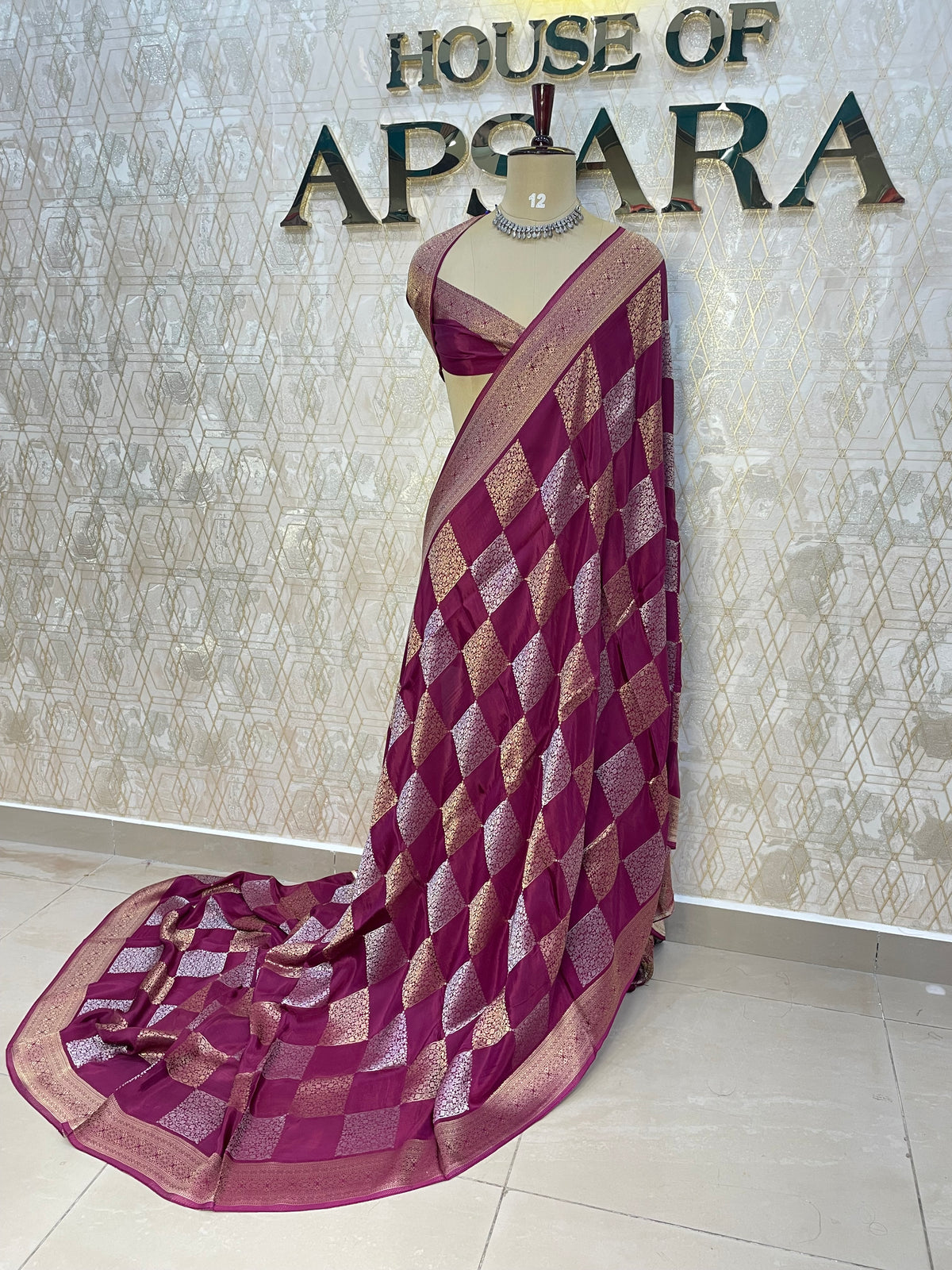 Wine Chiniya Crepe Saree 29