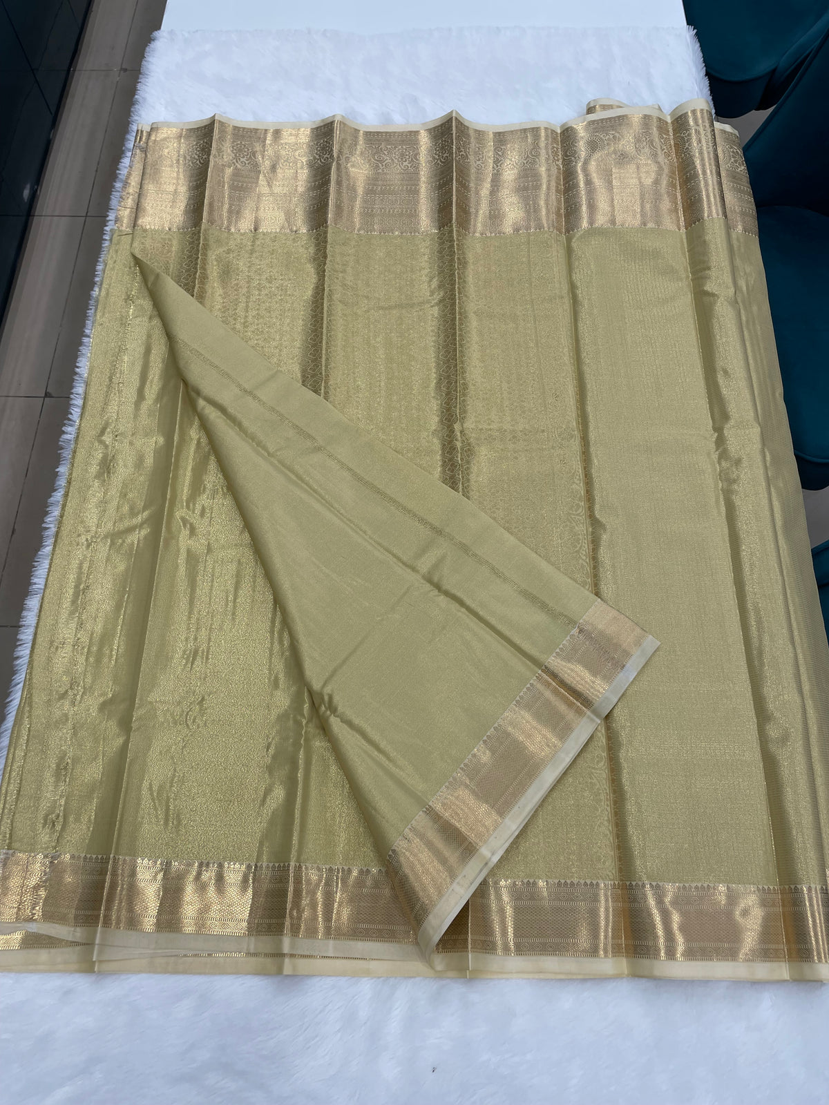 Gold n Cream Brocade Semi Kanchi Tissue Saree