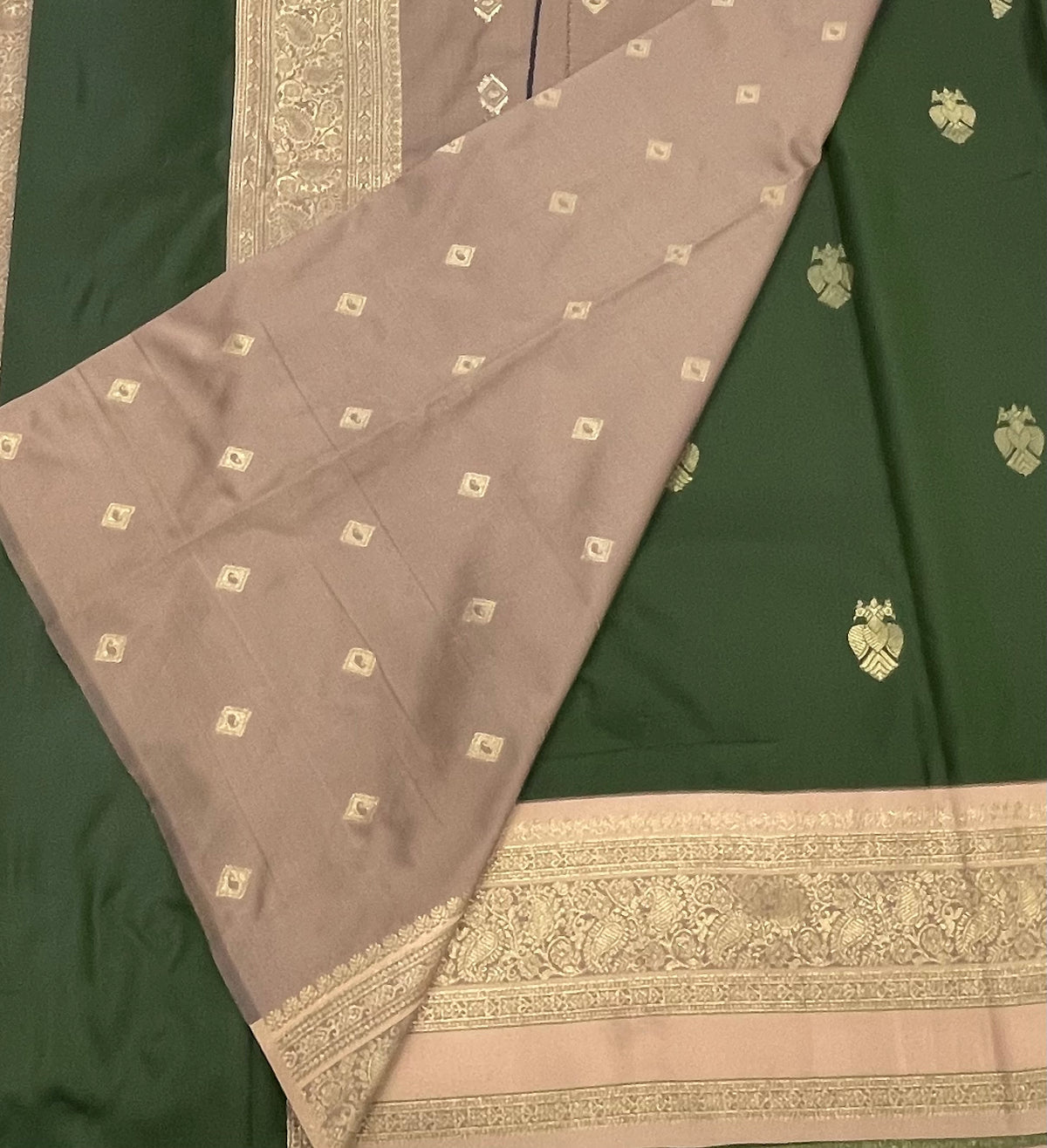 Bottle Green n Cream Semi Silk Saree 42