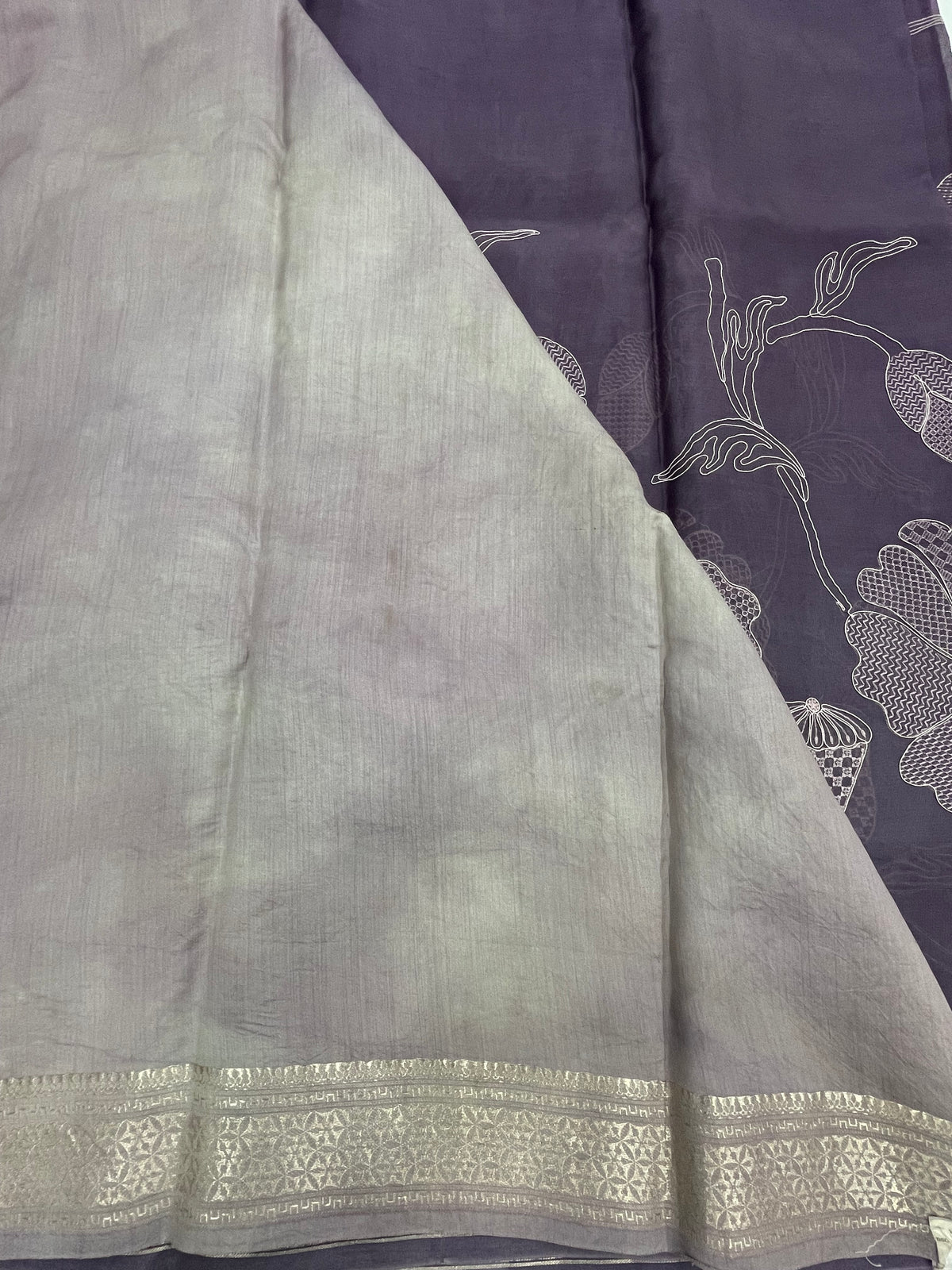 Dark Purple Organza Embroidery Designer Saree 20
