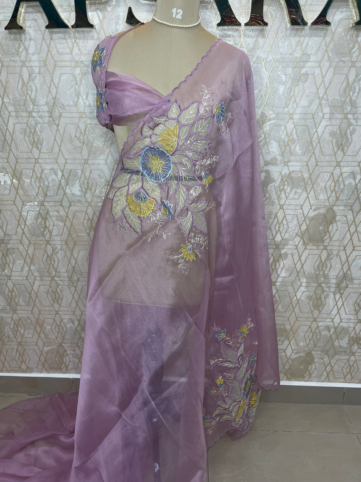 Lilac Soft Organza Embroidery Saree 40
