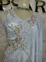 Grey Handwork Stitched Blouse Designer Party Saree 55
