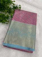 Pink n Blue Brocade Semi Kanchi Tissue Saree