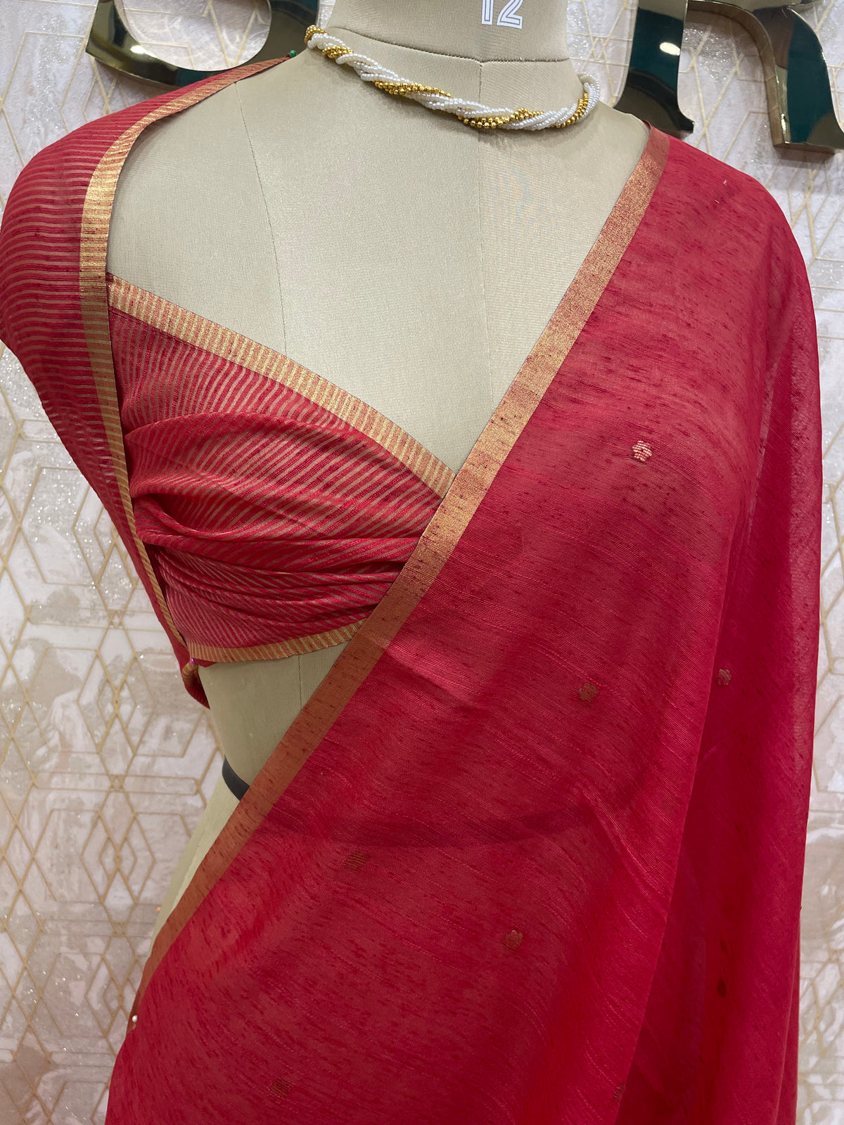 Red Jute Linen Sequence Saree 28