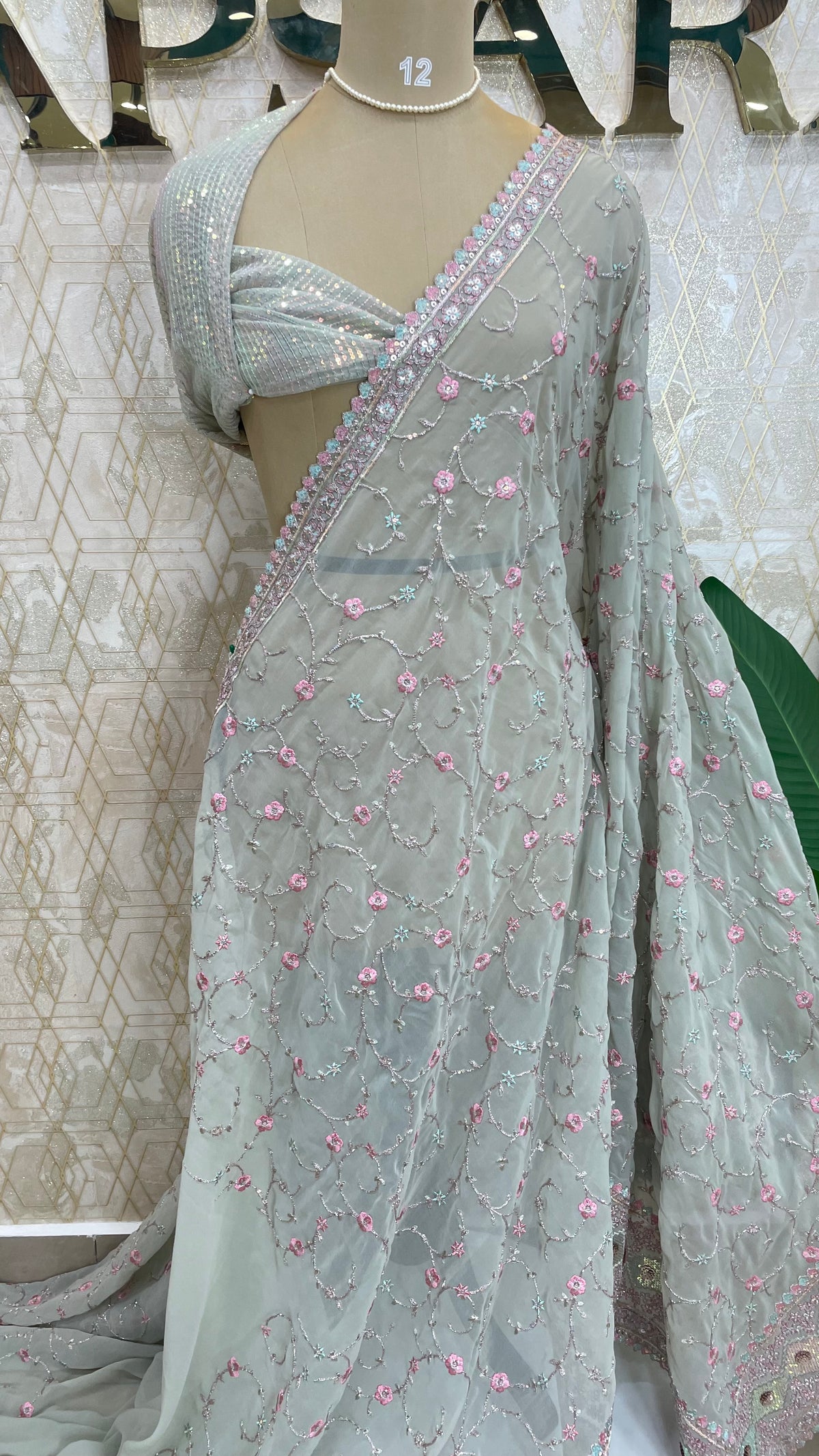 Sea Green Handwork Designer Partyware Saree 98
