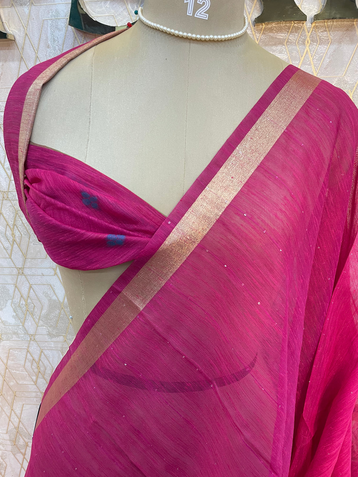 Pink Jute Lenin Saree 72