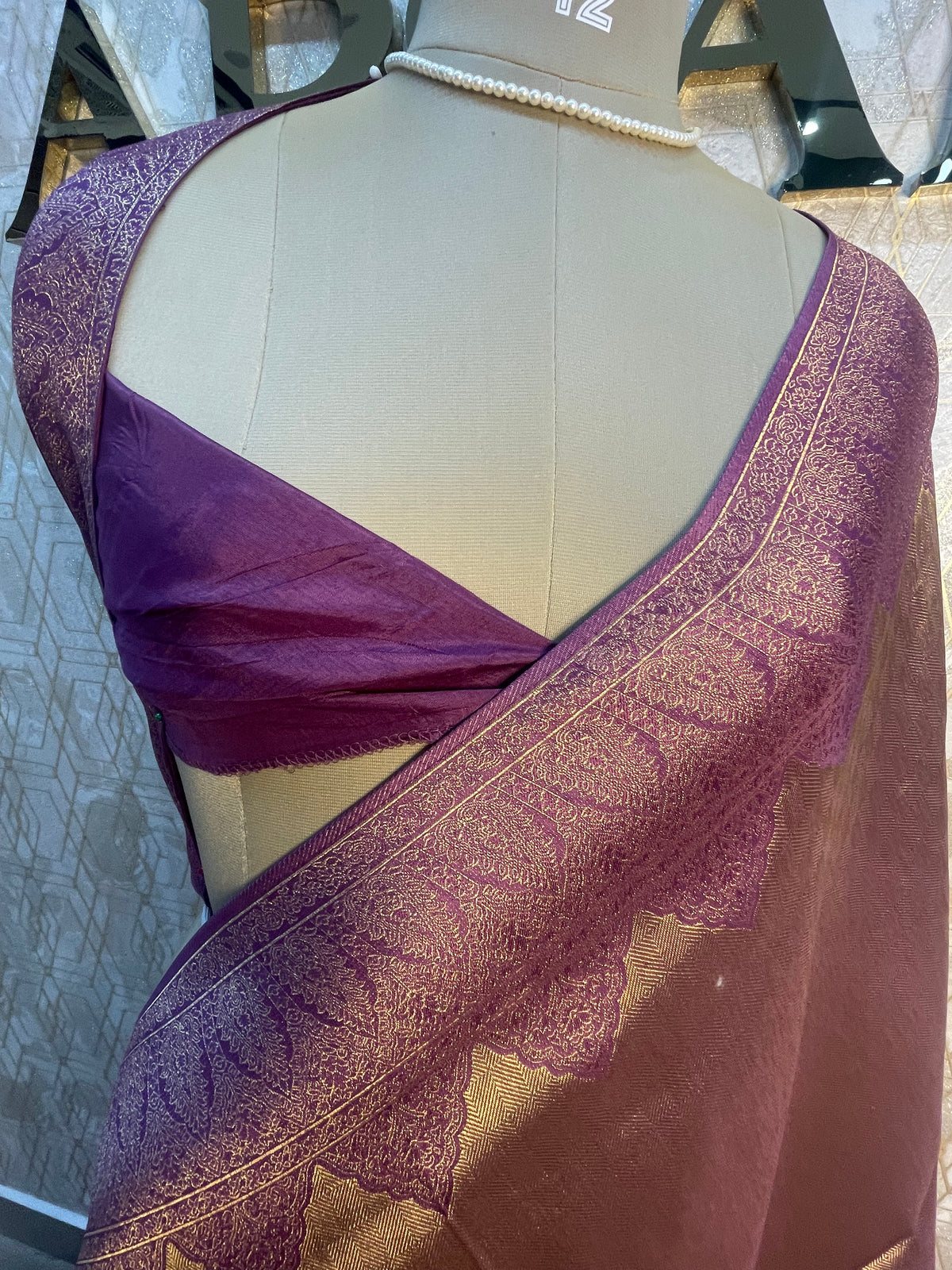 Gold n Purple Soft Tissue Saree 11