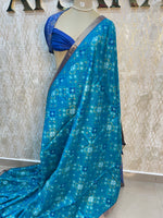 Peacock Blue Raw Silk Ikkat Weaving Saree 81