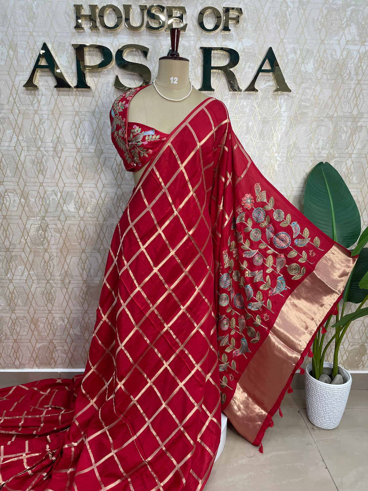 Red Pashmina Silk saree 315
