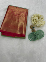 Green n Pink Brocade Semi Kanchi Tissue Saree