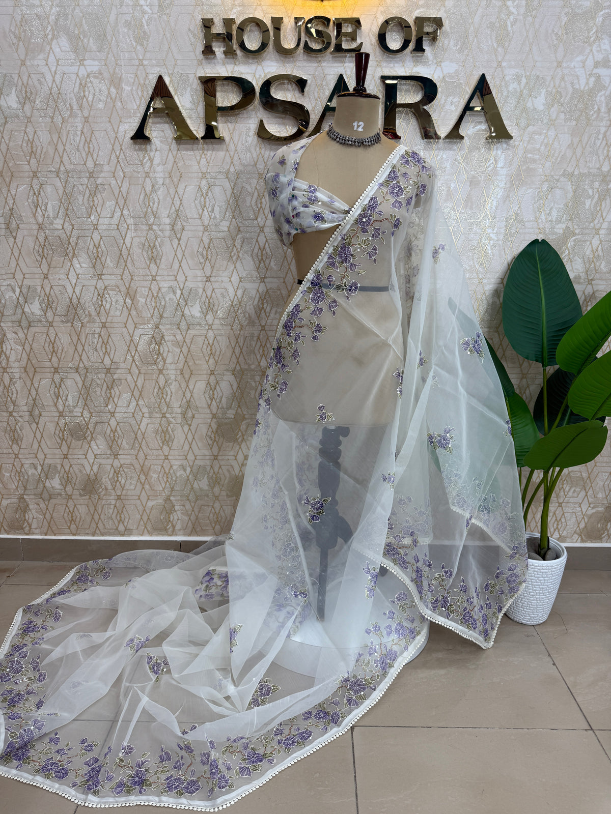 White n Purple Soft Organza Embroidery Saree 103