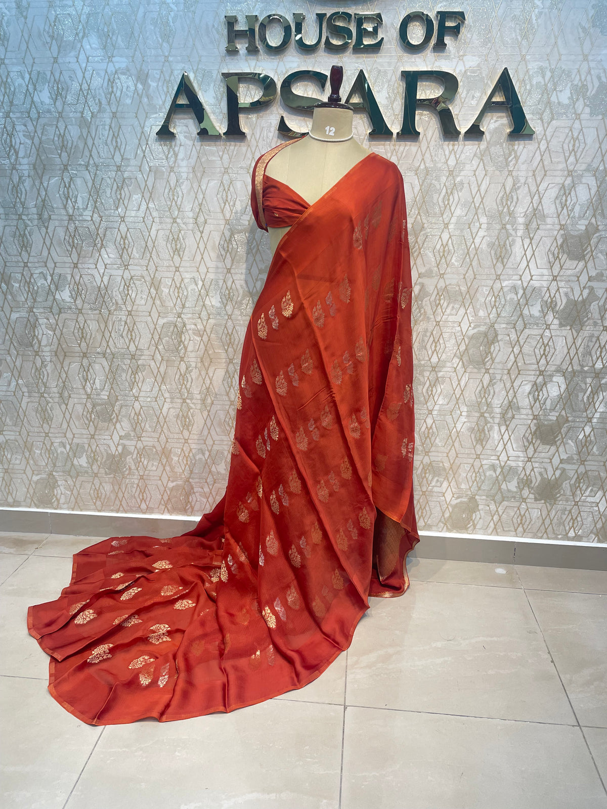 Orange Crepe Kota Checks Saree 66