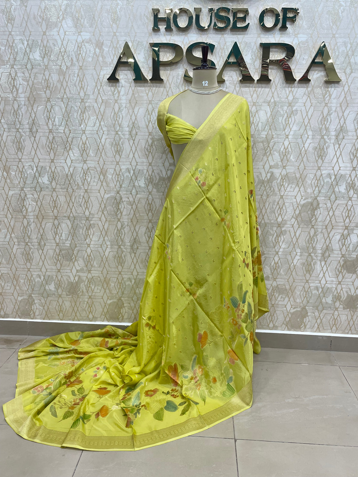 Lemon Yellow Banarasi Soft Crepe Saree 33