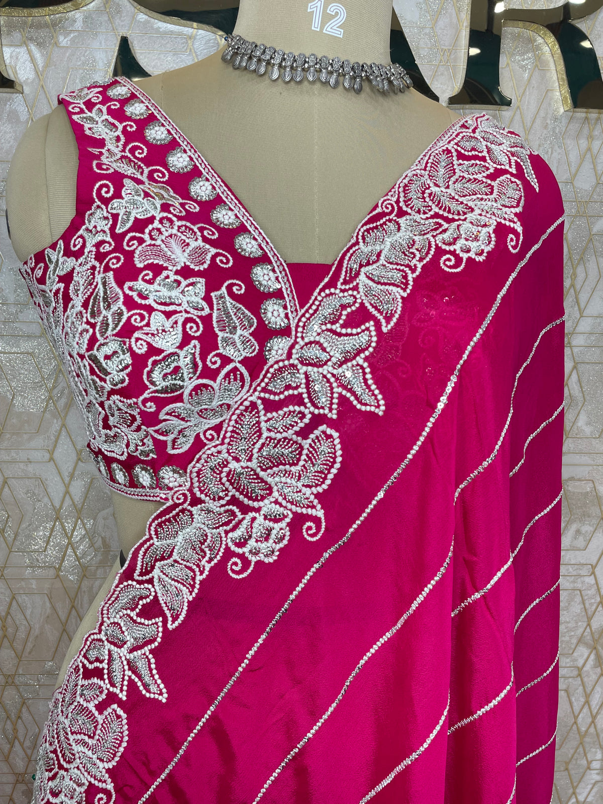 Pink Handwork Stitched Blouse Designer Party Saree 55