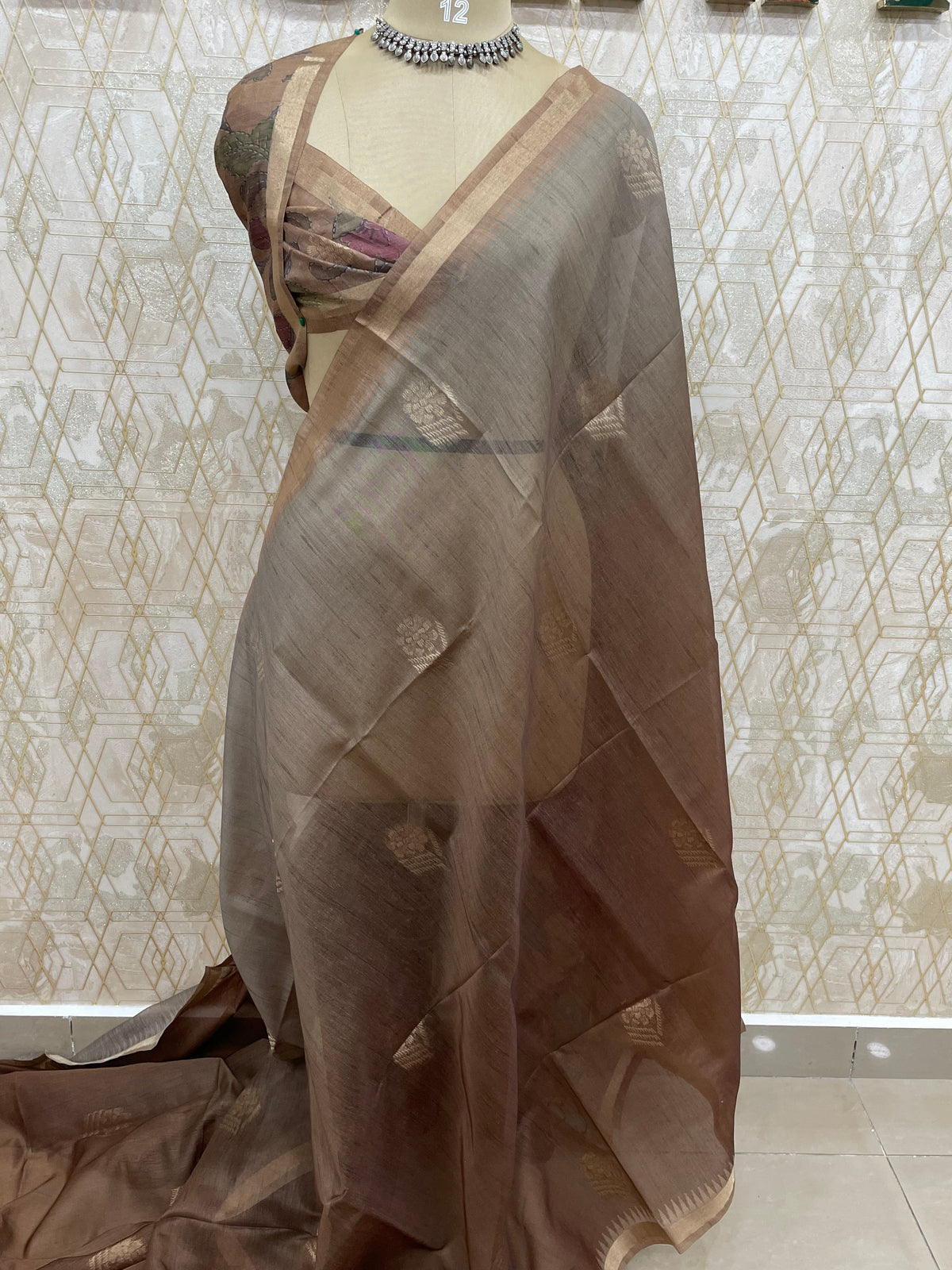 Brown n Grey Raw Silk Saree 51