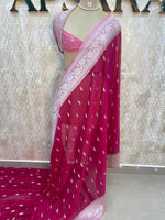 Pink With Silver Zari Semi Chiffon