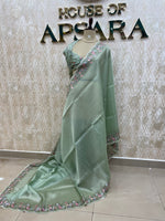 Pista Green Tissue Embroidery Work Saree 17