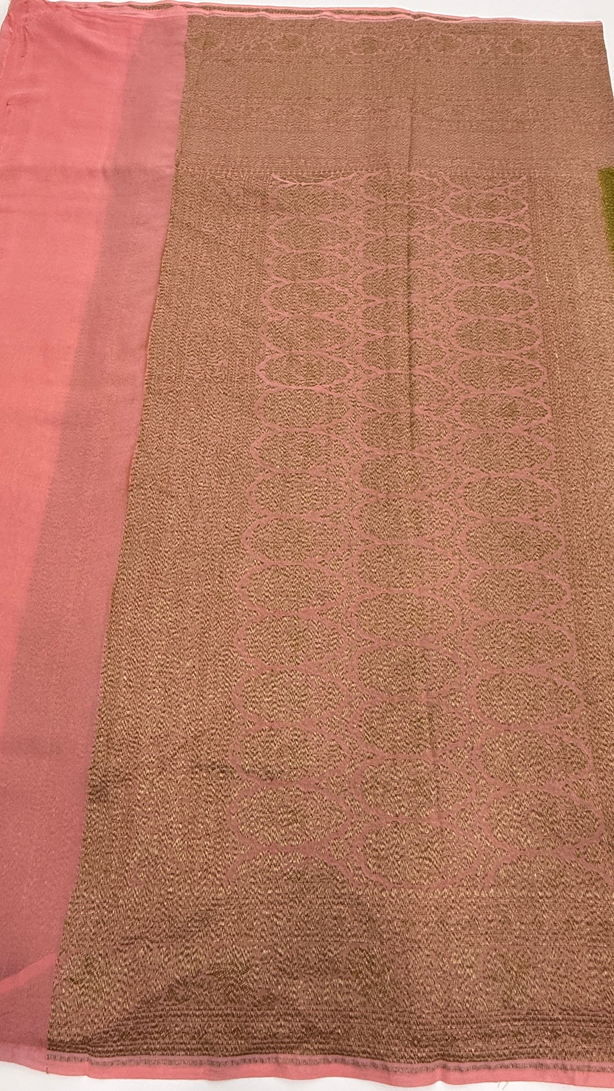 Green n baby pink Pure Khadi Georgette Saree 04