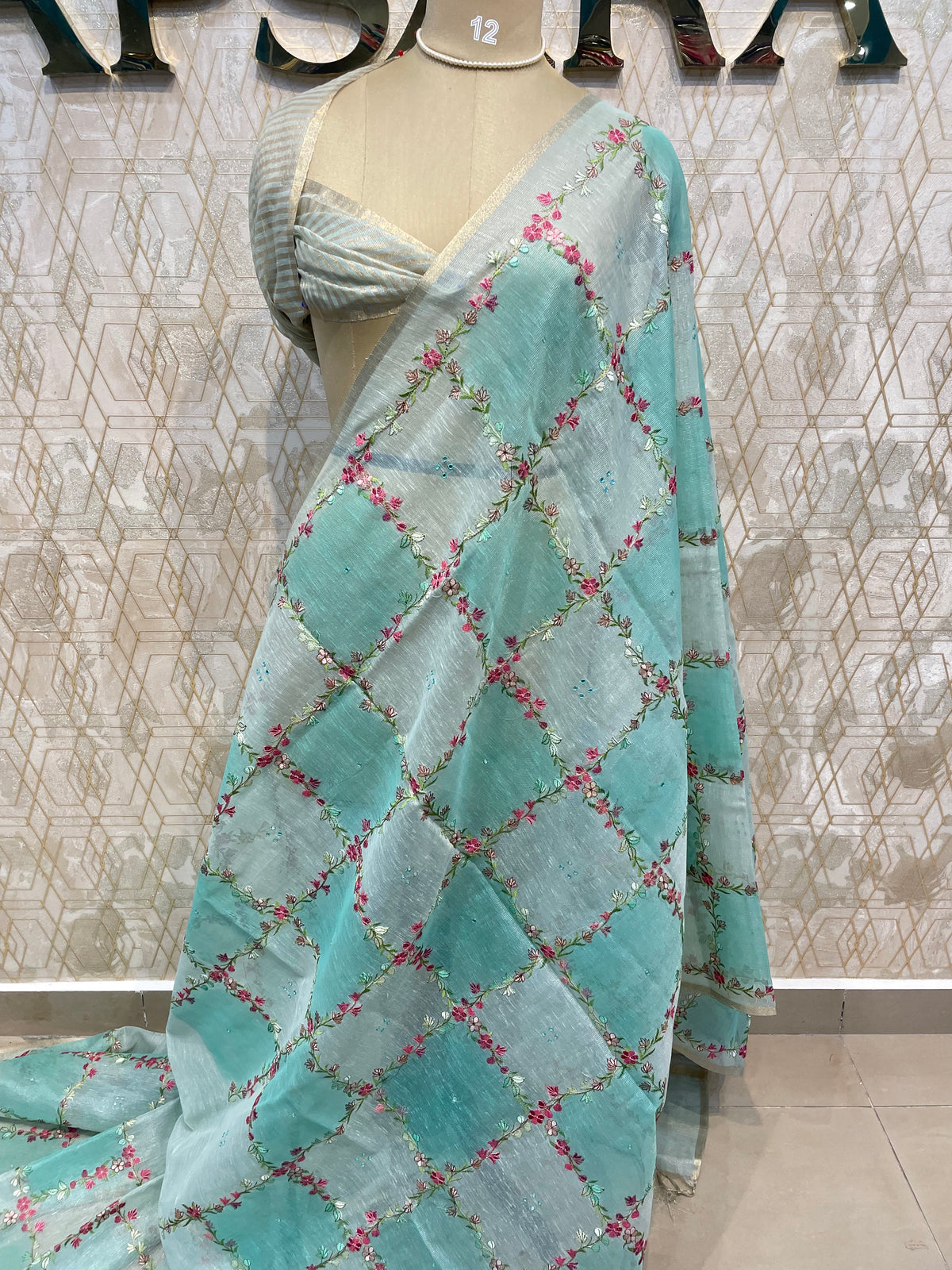Sea Blue Soft Tissue Embroidery Saree 64