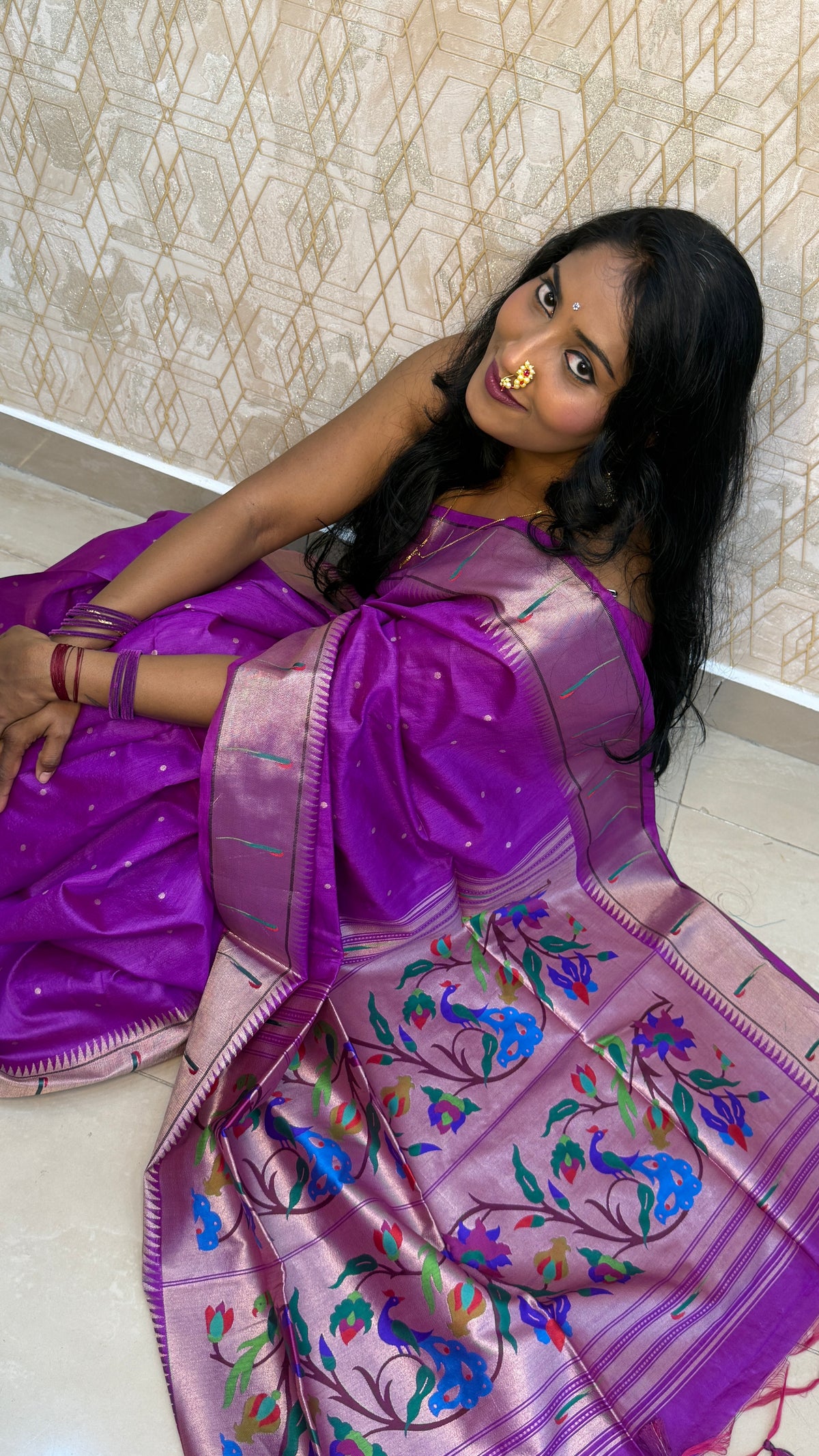 Rani Pink Raw Silk Paithani Work Saree 71