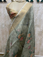 Green Tissue Digital Print Saree