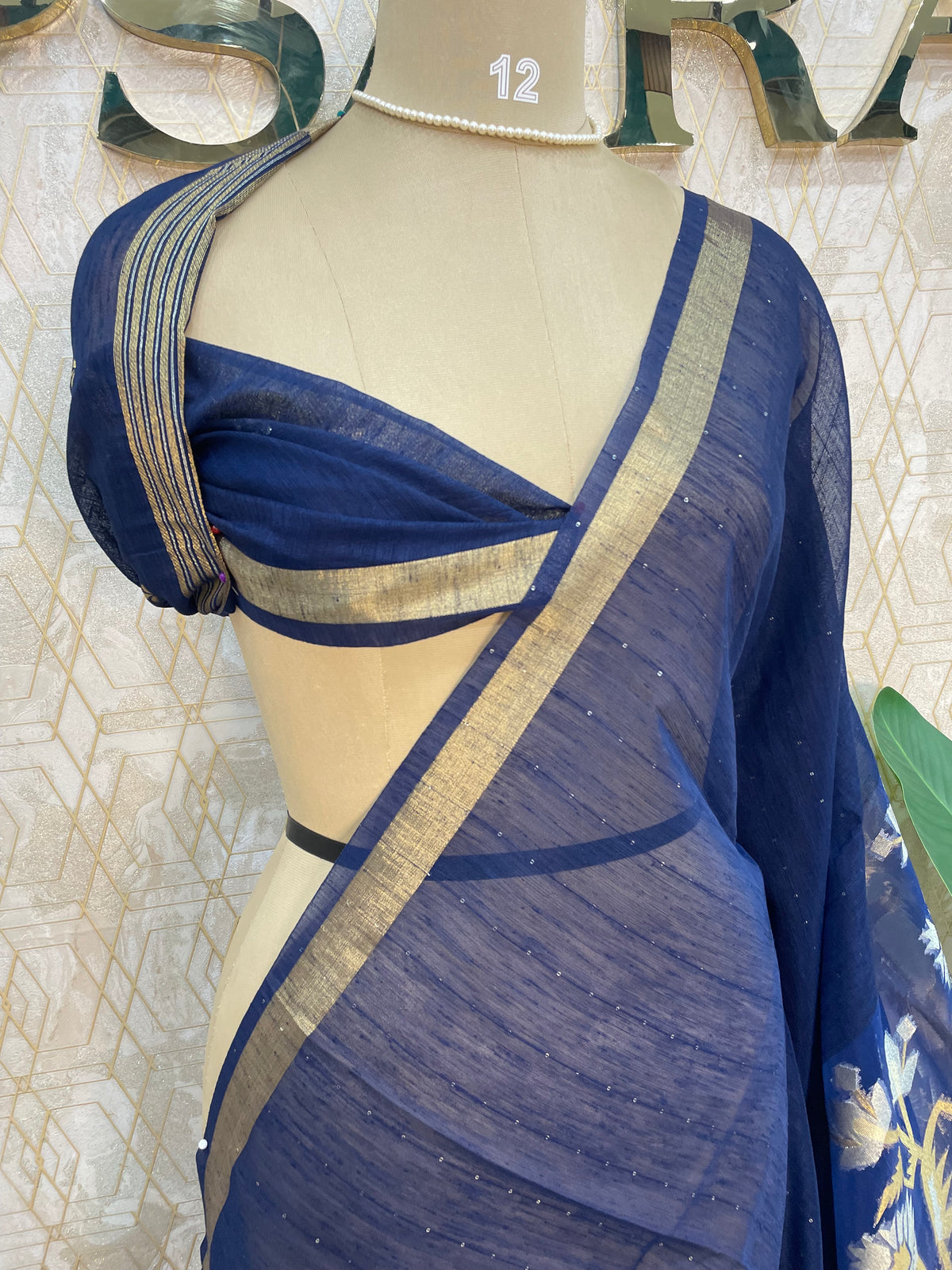 Navy Blue Jute Lenin Saree 72