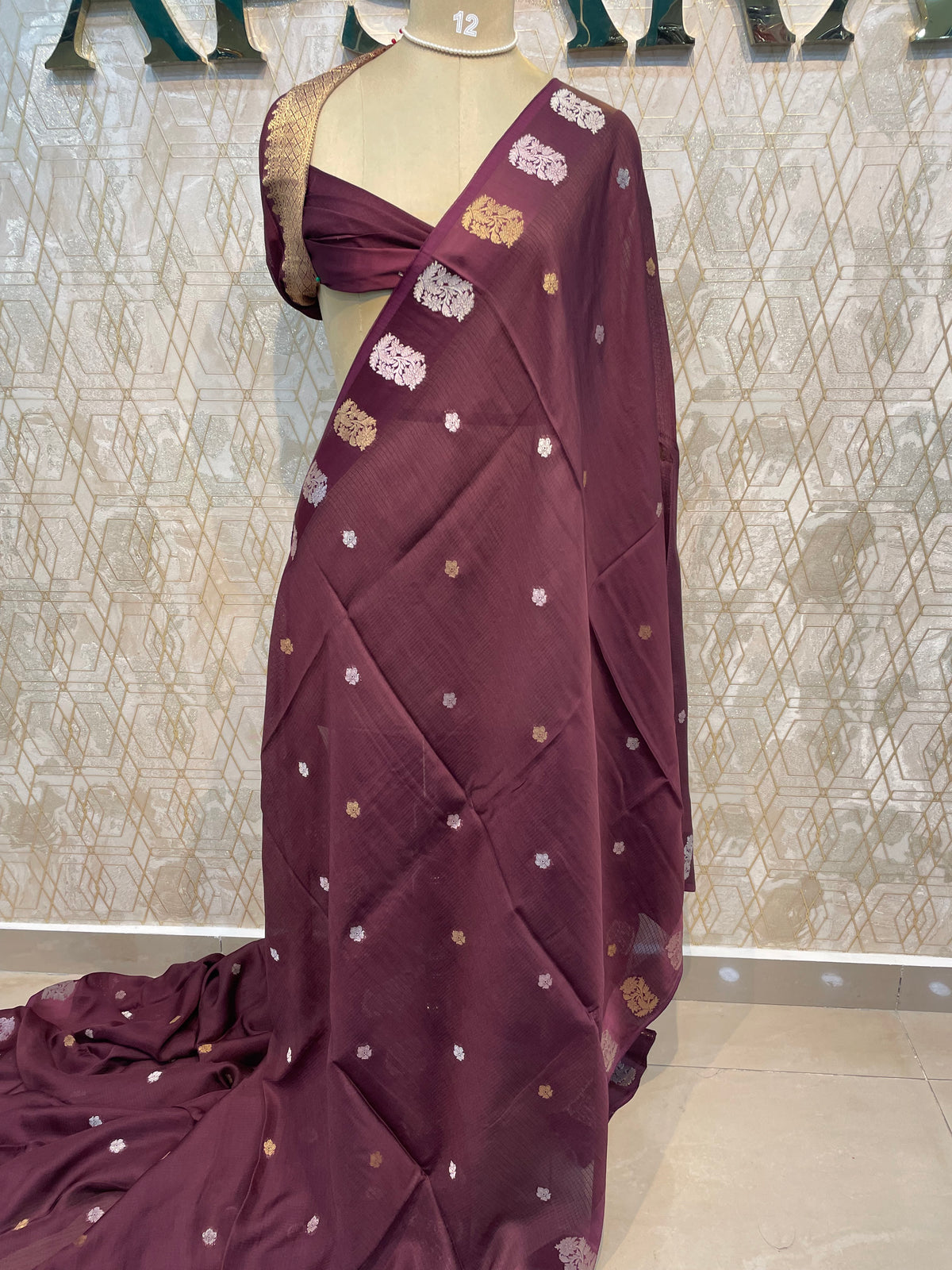 Wine Crepe Kota Checks Saree 66