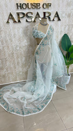 White n Green Soft Organza Embroidery Saree 103