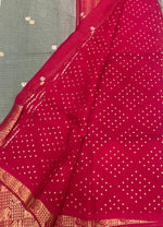 Sky Blue n Red Checks Cotton Silk Saree 13