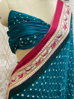 Rama Green Pure Modal Silk Bandhini With Kalamkari Print Saree 05