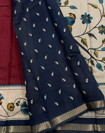 Maroon n Navy Blue Mangalgiri Cotton Silk Saree 13