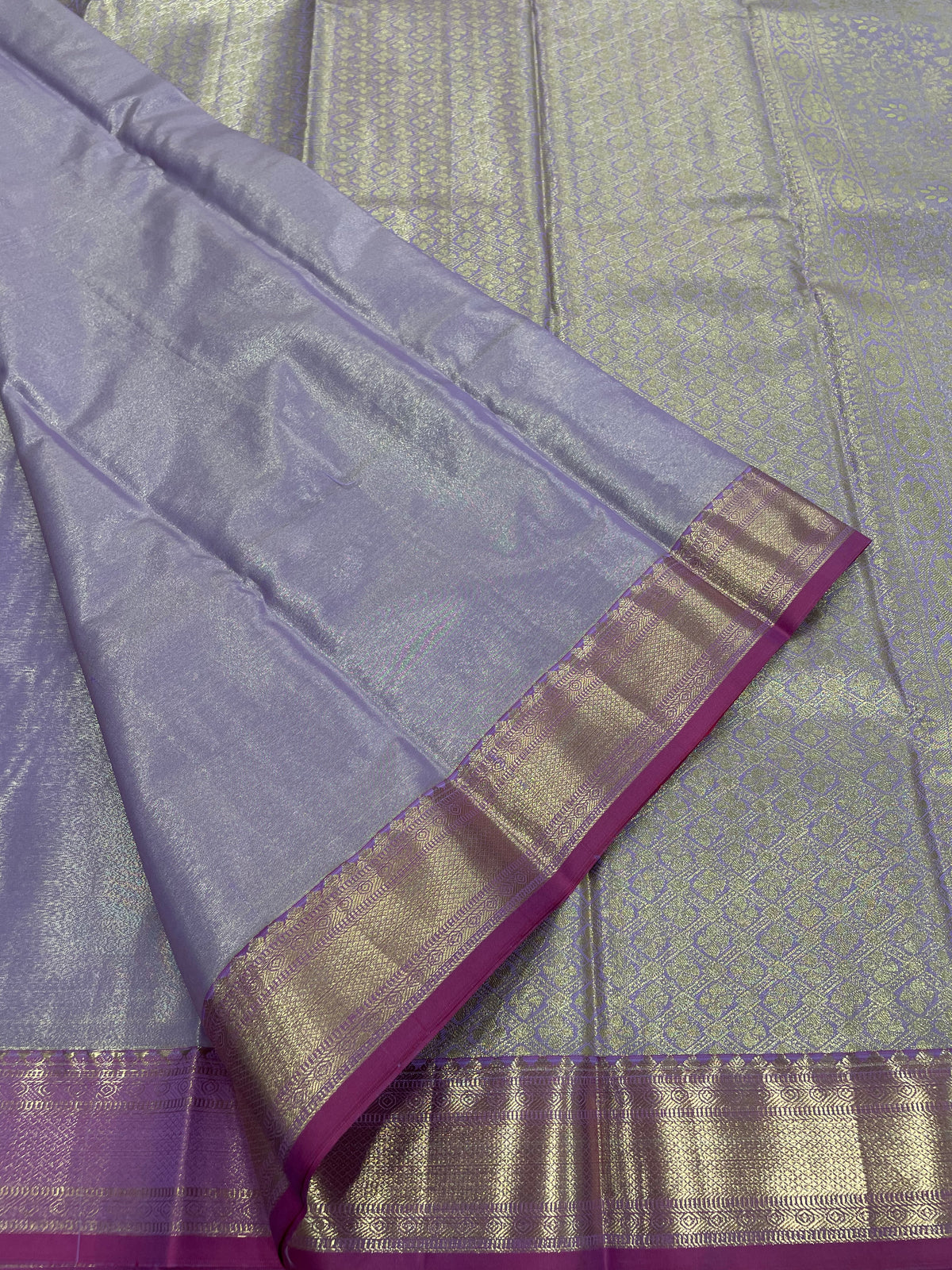 Lavender n pink Brocade Semi Kanchi Tissue Saree