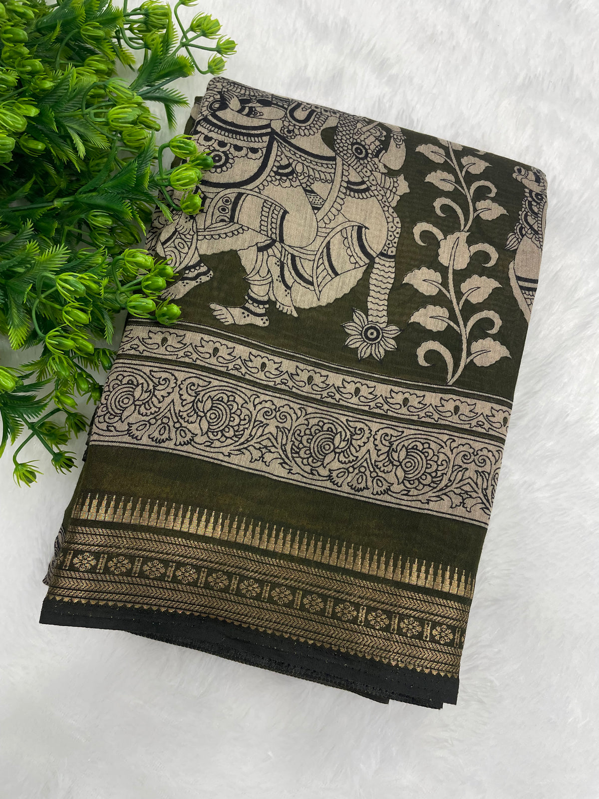 Mehendi Green Pure Mangalgiri Cotton Silk Saree 13