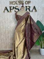 Maroon n Gold Tissue Designer Saree 314