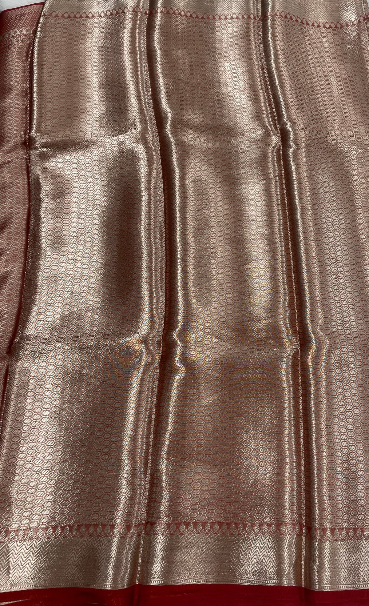 Silver n Red Pure Tissue Brocade Saree 11