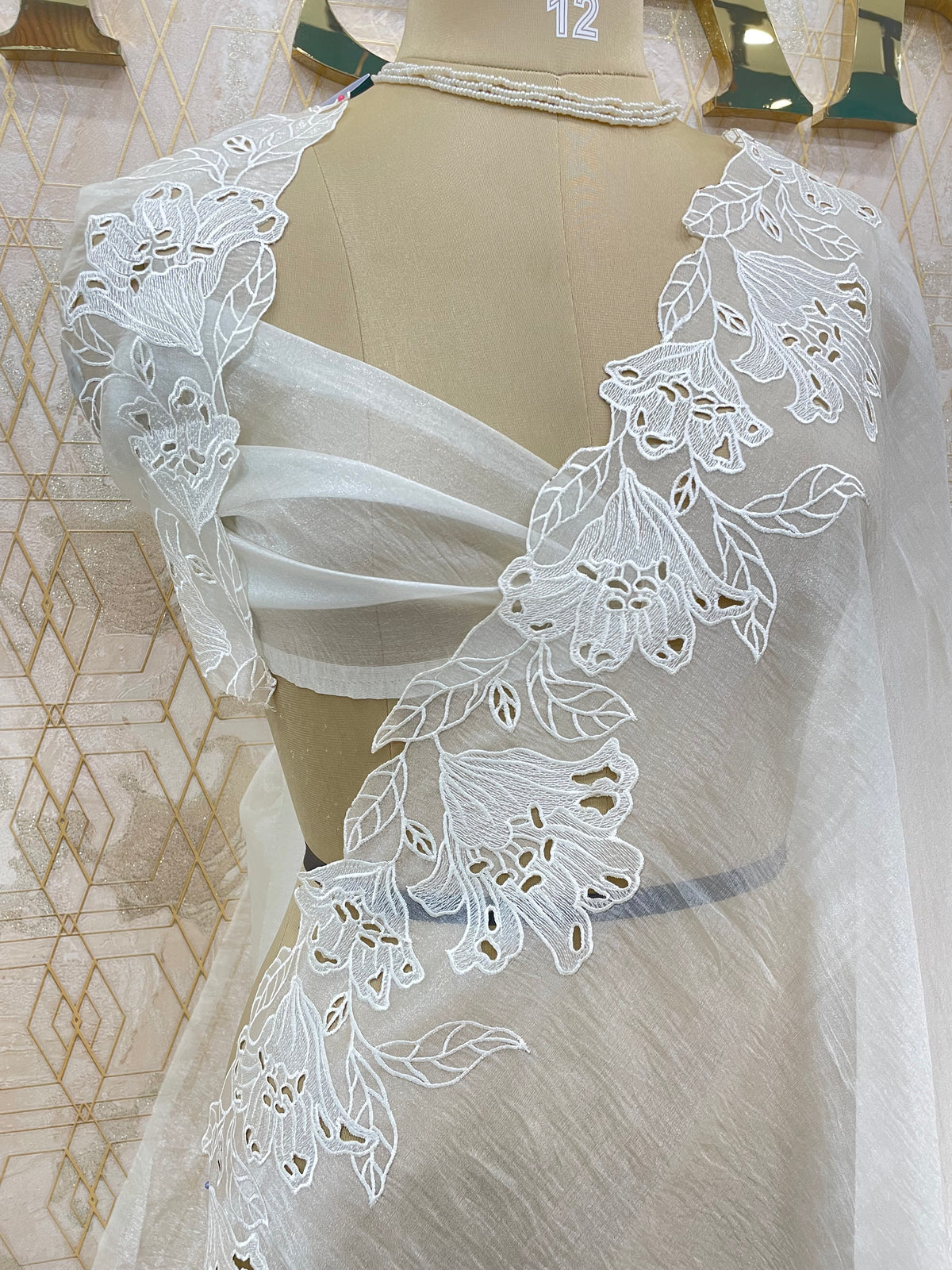 White Organza CutWork Saree 40