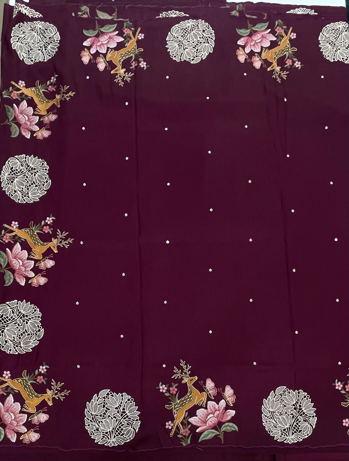 Wine Soft Tussur Embroidery Saree 21