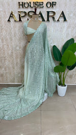 Pastel Green Handwork Designer Partyware Saree 98